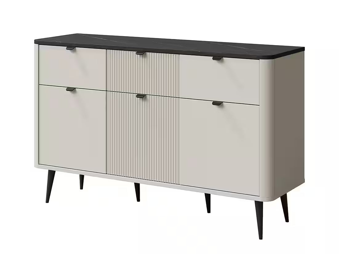 Mavi Kommode 130 cm – Design Sideboard mit 3 Schubladen & 3 Türen (Kaschmir/Graphit Marmor)