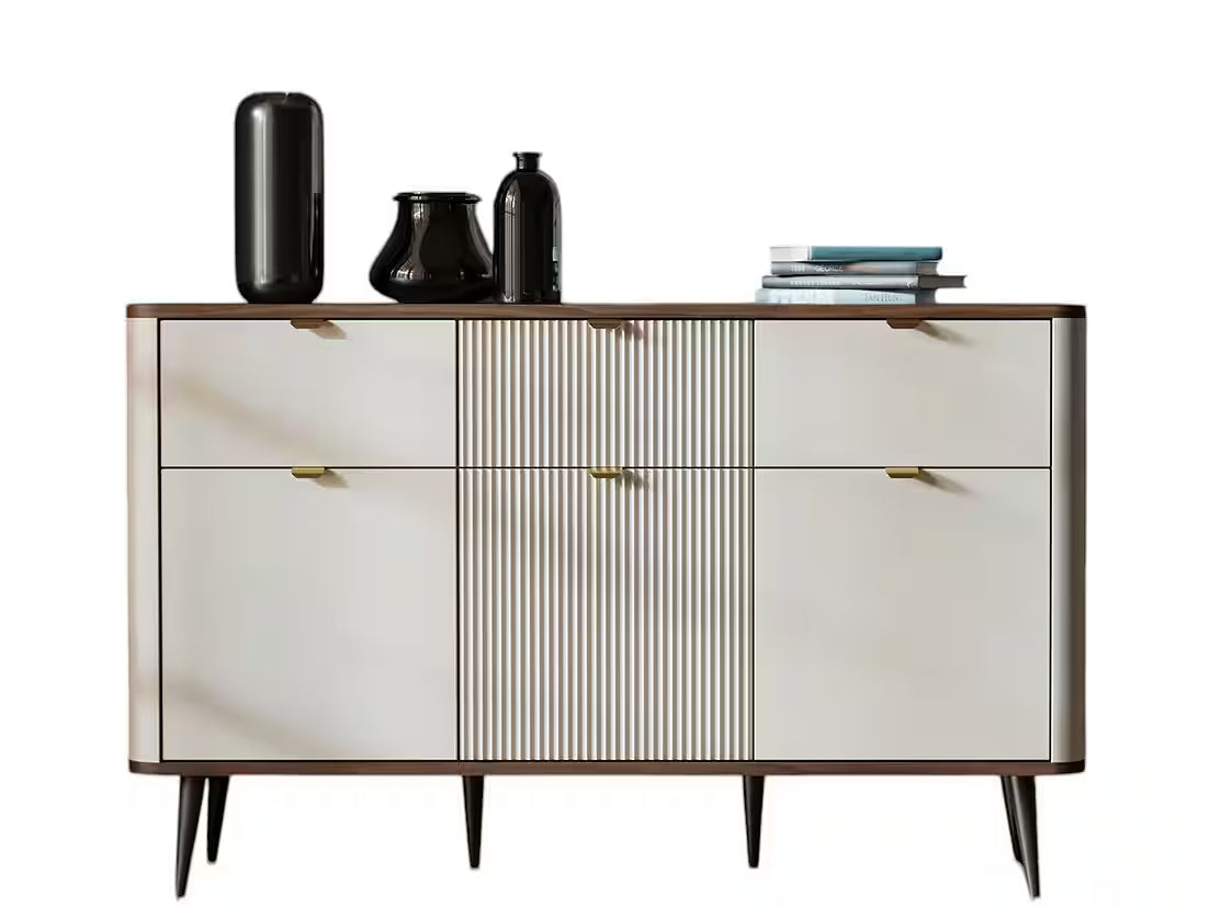 Mavi Kommode 130 cm – Design Sideboard mit 3 Schubladen & 3 Türen (Kaschmir/Nussbaum)