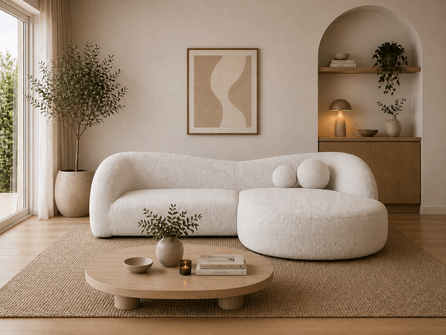Molia Ecksofa (rechts) in Bouclé, 238 cm Breite
