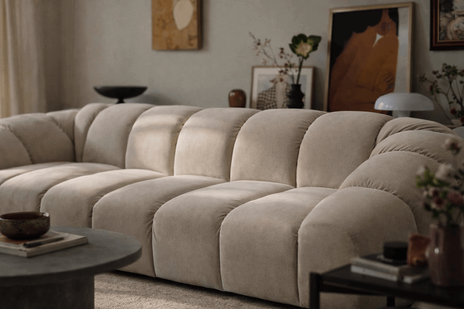 Monto Ecksofa (links) in Samt, 305 cm Breite - Modulsofa-4