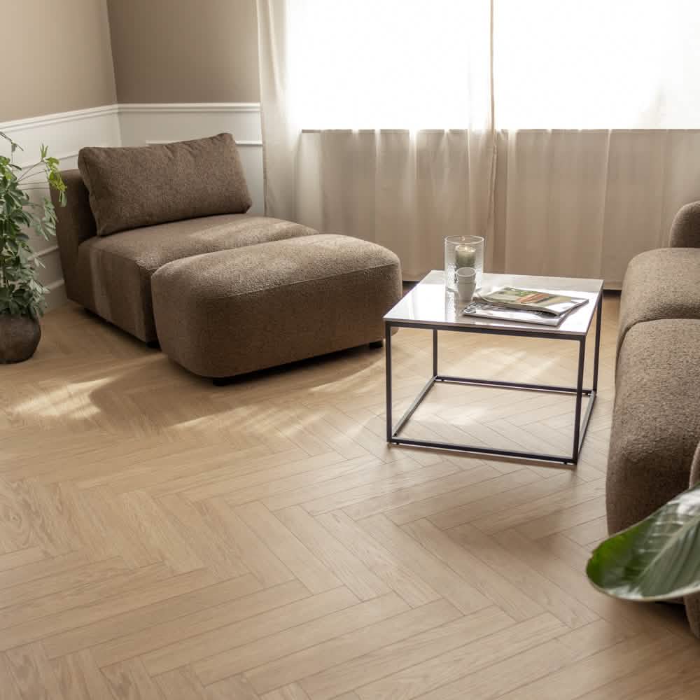 Nolio Modulsofa in Bouclé Beige + Hocker, 315 cm Breite | PolsterOase