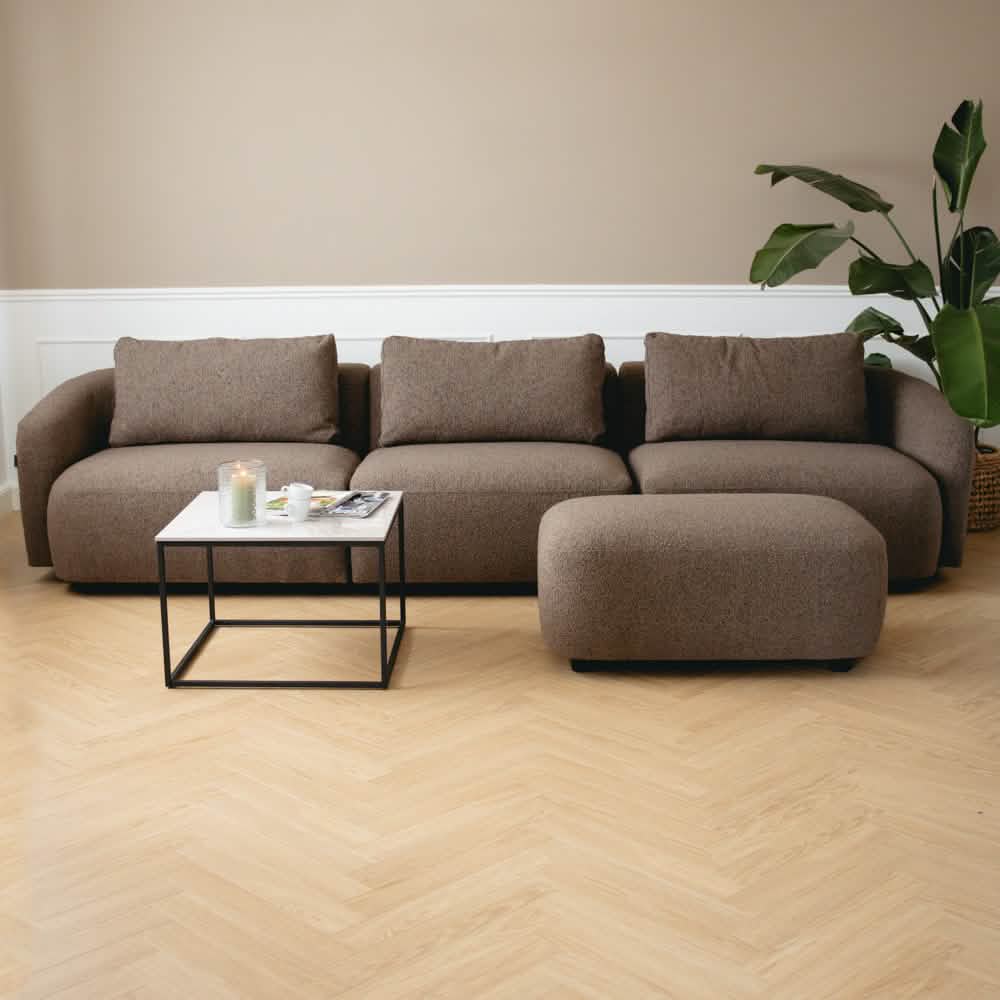 Nolio Modulsofa in Bouclé Braun + Hocker, 315 cm Breite | PolsterOase