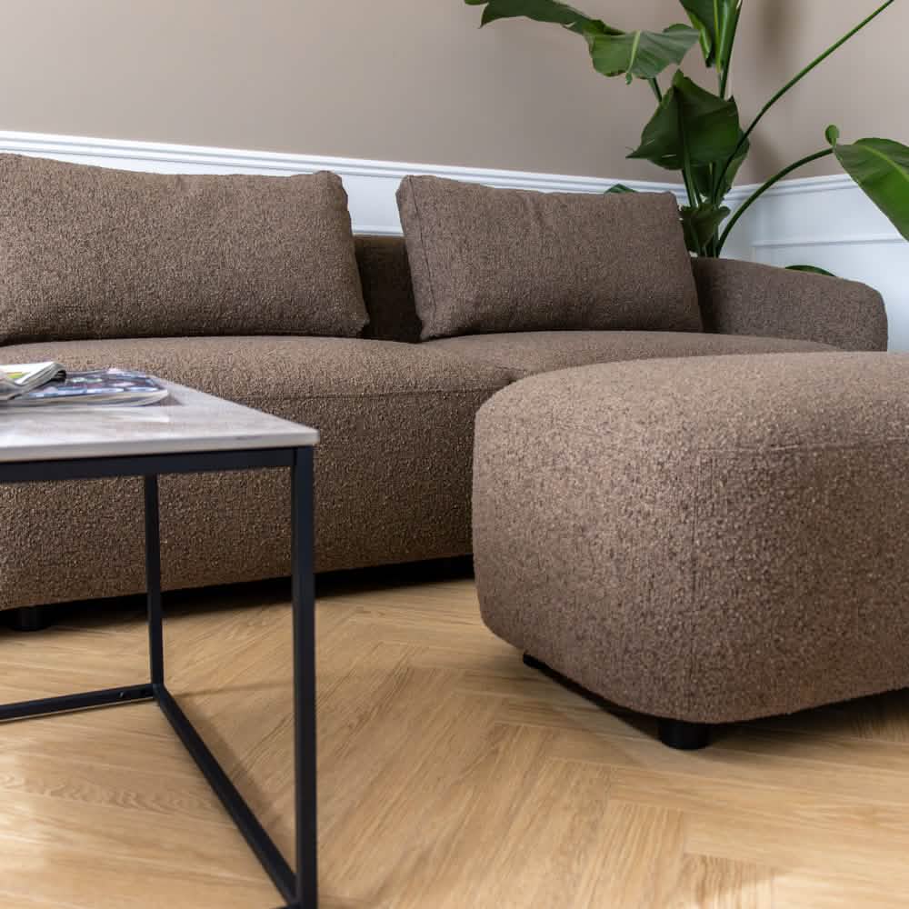 Nolio Modulsofa in Bouclé Beige + Hocker, 315 cm Breite | PolsterOase