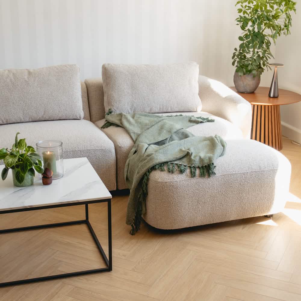 Nolio Hocker in Bouclé Beige, 95 cm Breite | PolsterOase