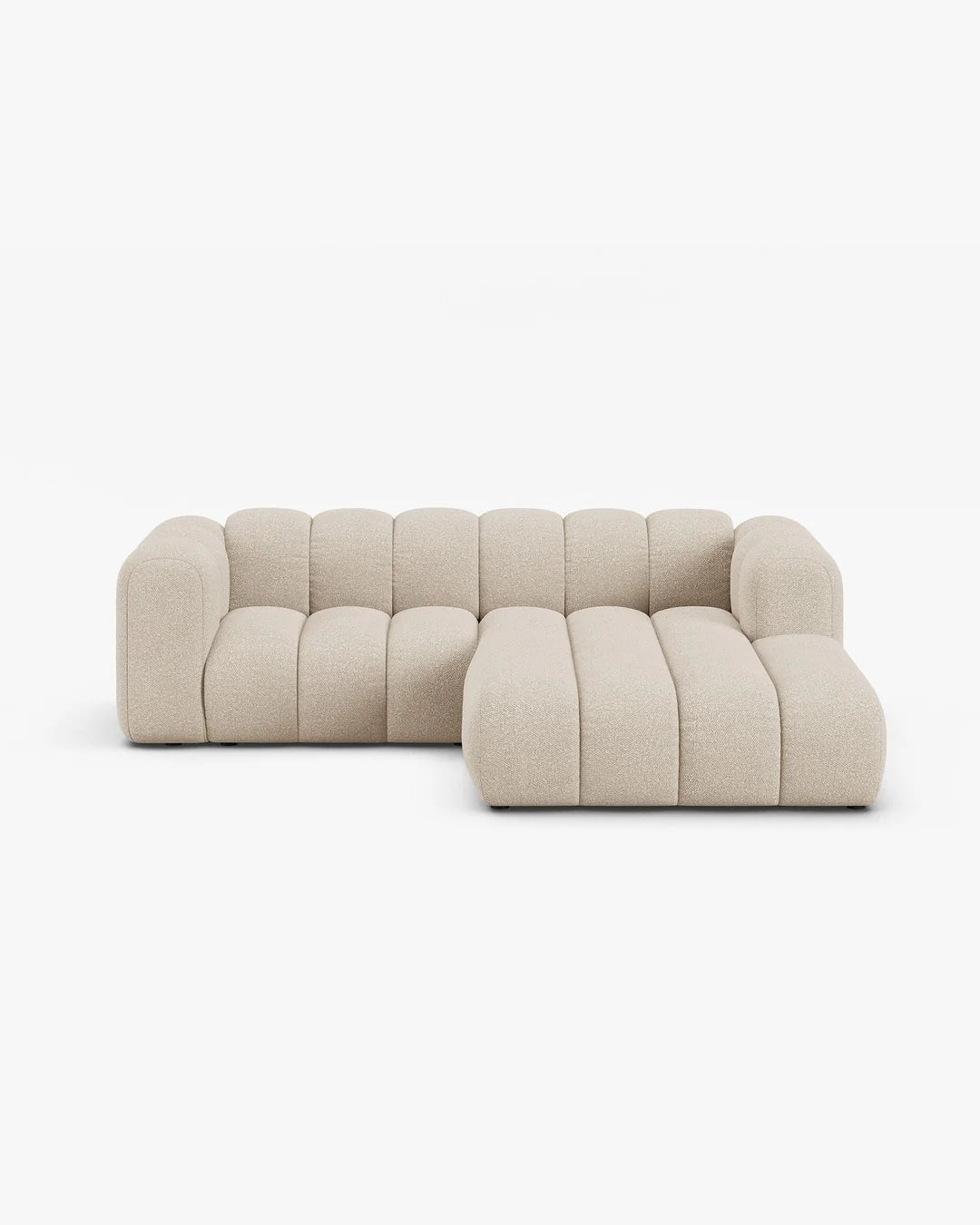PolsterOase Modulsofa – Grandé Ecksofa 3-Sitzer in Bouclé, 230 cm Breite, Beige, Rechts – Frontalansicht