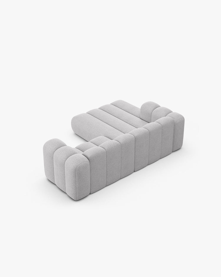 PolsterOase Modulsofa – Grandé Ecksofa 3-Sitzer in Bouclé, 230 cm Breite, Grau, Links – Detailansicht