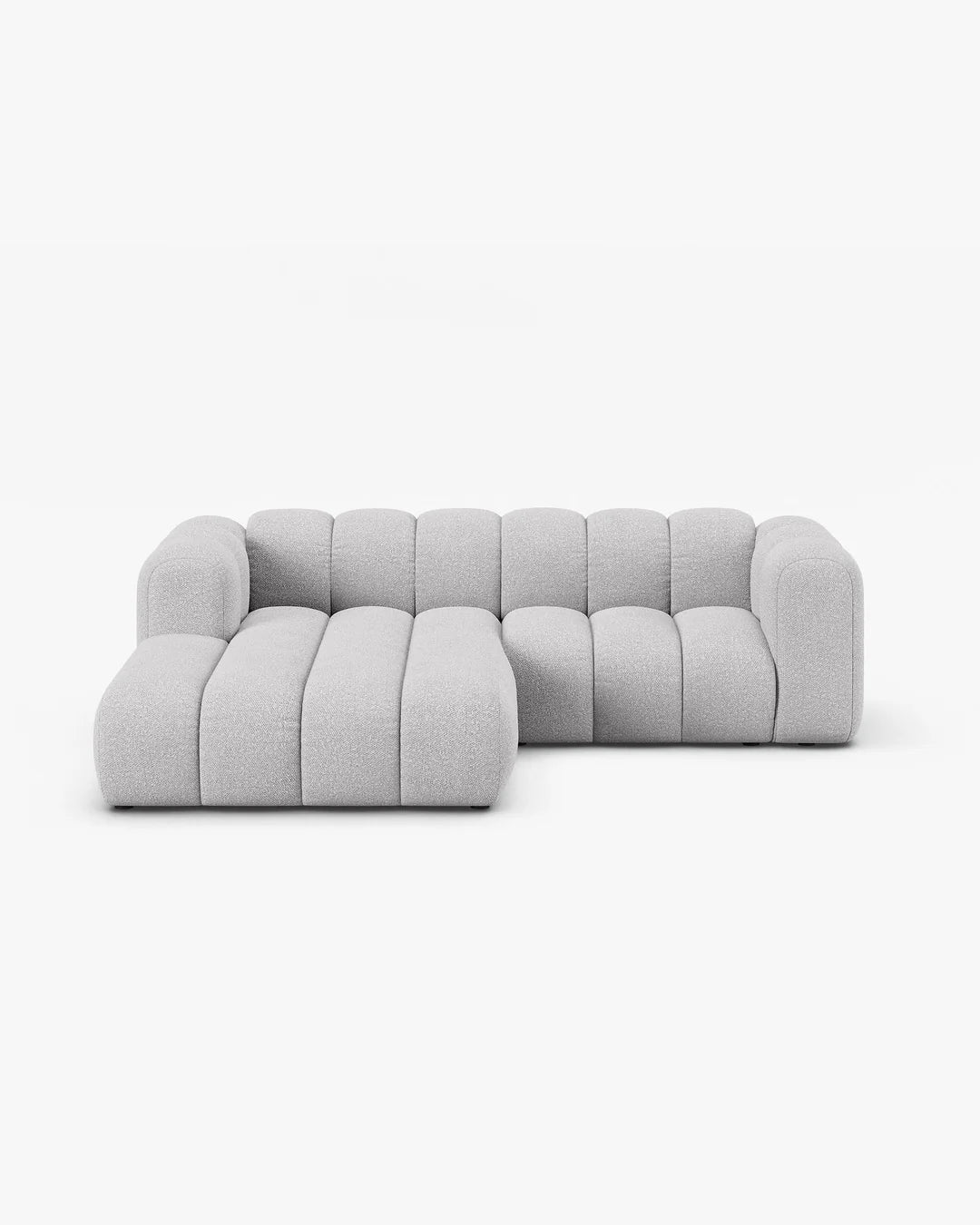 PolsterOase Modulsofa – Grandé Ecksofa 3-Sitzer in Bouclé, 230 cm Breite, Grau, Links – Frontalansicht