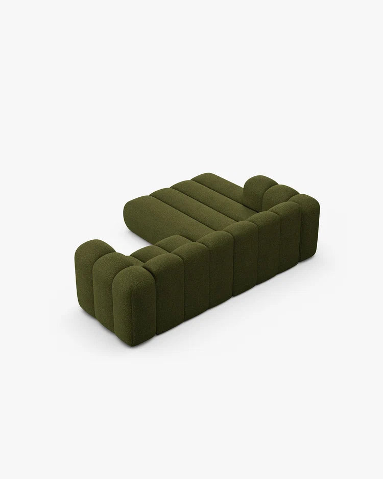 PolsterOase Modulsofa – Grandé Ecksofa 3-Sitzer in Bouclé, 230 cm Breite, Grün, Links – Detailansicht