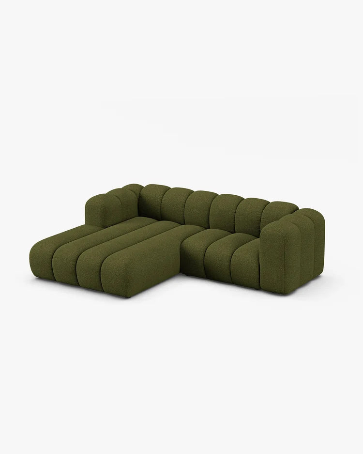 PolsterOase Modulsofa – Grandé Ecksofa 3-Sitzer in Bouclé, 230 cm Breite, Grün, Links – Seitenansicht