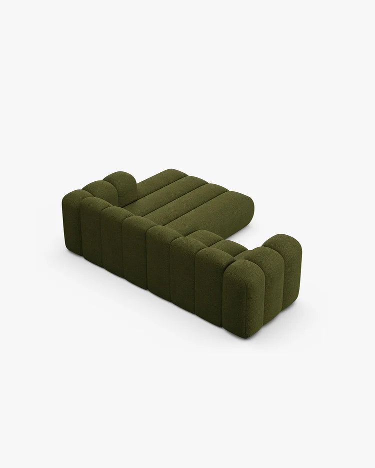 PolsterOase Modulsofa – Grandé Ecksofa 3-Sitzer in Bouclé, 230 cm Breite, Grün, Rechts – Detailansicht
