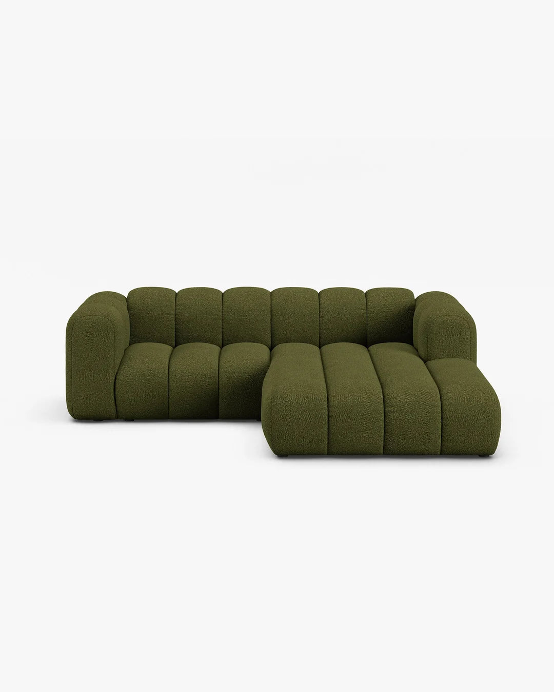 PolsterOase Modulsofa – Grandé Ecksofa 3-Sitzer in Bouclé, 230 cm Breite, Grün, Rechts – Frontalansicht