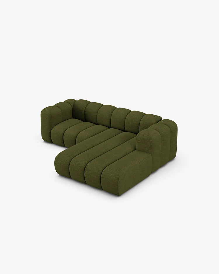 PolsterOase Modulsofa – Grandé Ecksofa 3-Sitzer in Bouclé, 230 cm Breite, Grün, Rechts – Perspektivische Ansicht