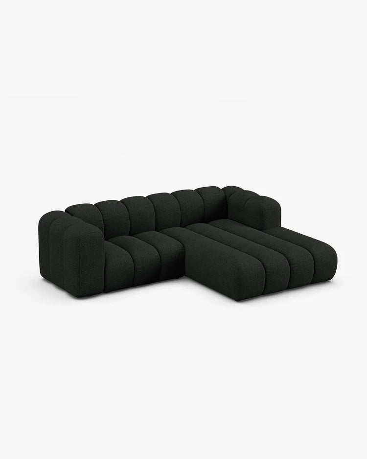PolsterOase Modulsofa – Grandé Ecksofa 3-Sitzer in Bouclé, 230 cm Breite, Schwarz, Rechts – Seitenansicht