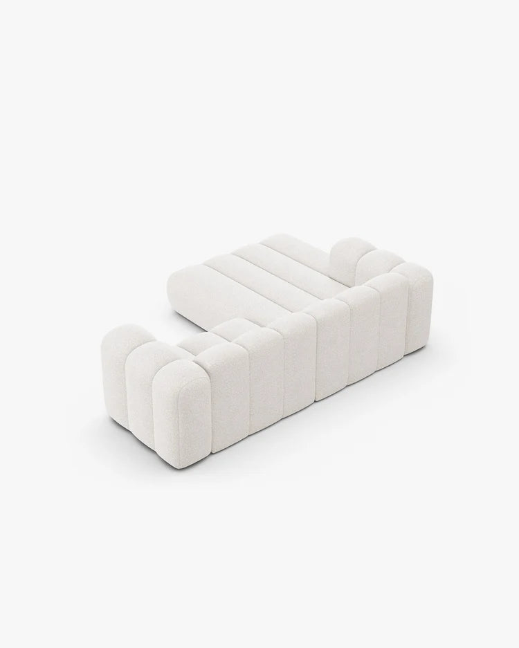 PolsterOase Modulsofa – Grandé Ecksofa 3-Sitzer in Bouclé, 230 cm Breite, Weiß, Links – Detailansicht