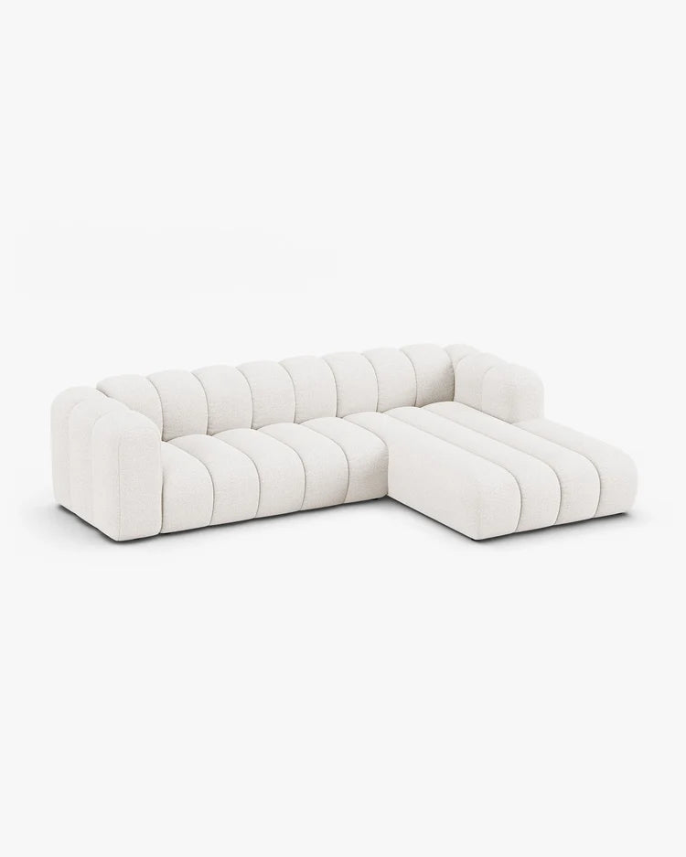 PolsterOase Modulsofa – Grandé Ecksofa 4-Sitzer in Bouclé, 290 cm Breite, Weiß – Ansicht 3