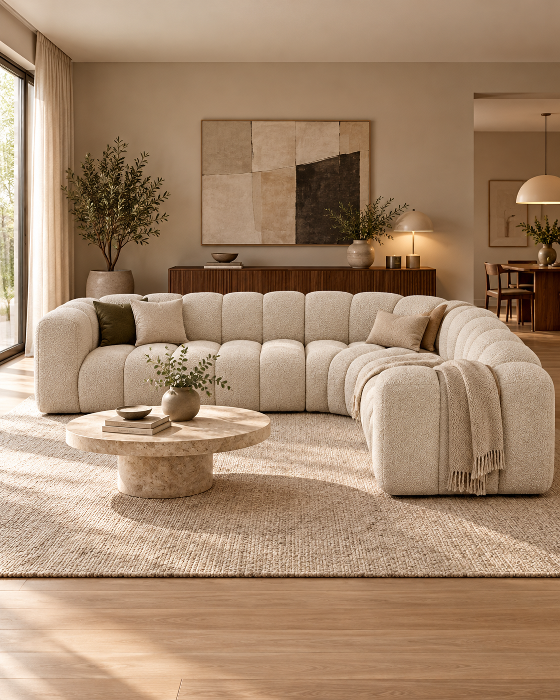 PolsterOase Ecksofa – Grandé symmetrisches Ecksofa aus Bouclé, Fünfsitzer, 309 cm – zusätzliche Produktansicht