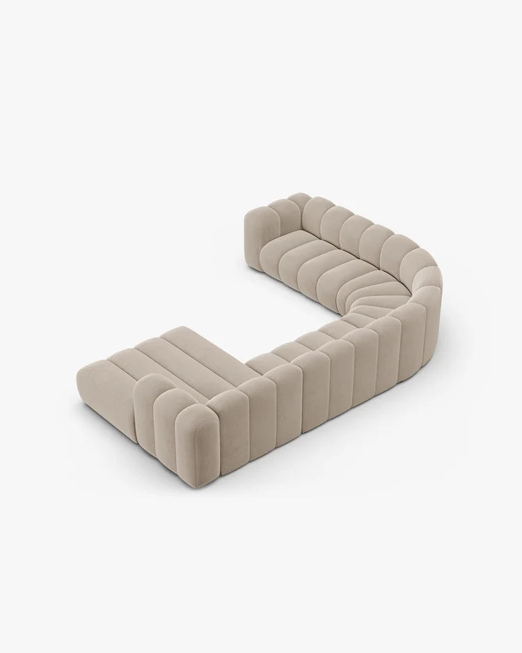 PolsterOase Modulsofa – Grandé Wohnlandschaft 6-Sitzer in Samt, 370 cm Breite, Beige – Ansicht 5