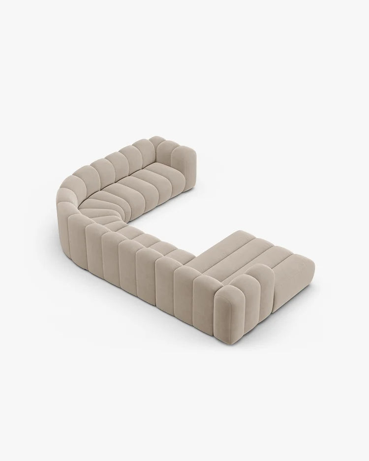 PolsterOase Modulsofa – Grandé Wohnlandschaft 6-Sitzer in Samt, 370 cm Breite, Beige – Ansicht 5