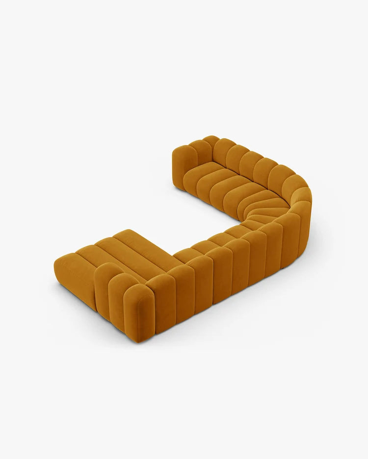 PolsterOase Modulsofa – Grandé Wohnlandschaft 6-Sitzer in Samt, 370 cm Breite, Gelb – Ansicht 5