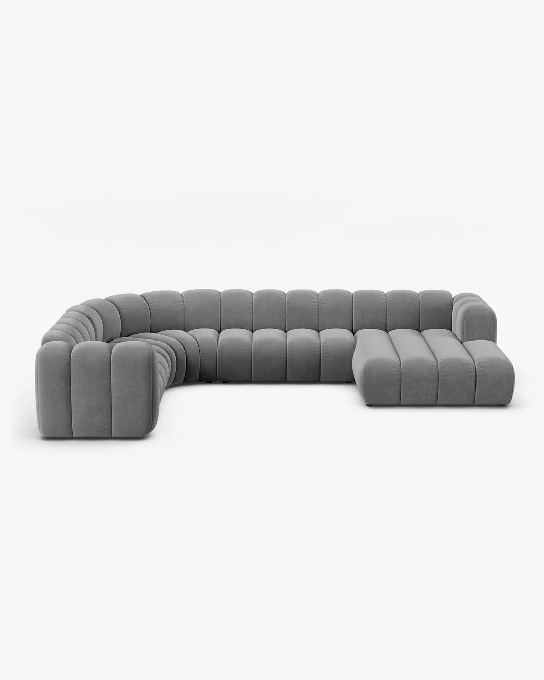 PolsterOase Modulsofa – Grandé Wohnlandschaft 6-Sitzer in Samt, 370 cm Breite, Grau – Ansicht 1