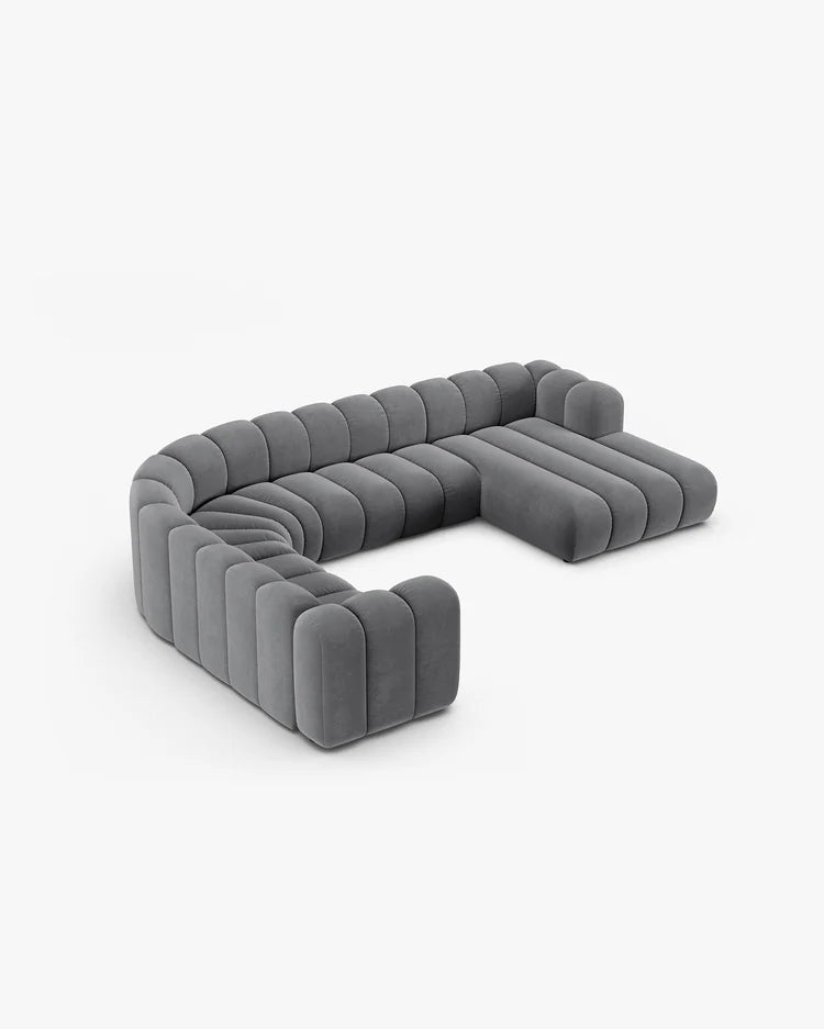 PolsterOase Modulsofa – Grandé Wohnlandschaft 6-Sitzer in Samt, 370 cm Breite, Grau – Ansicht 4