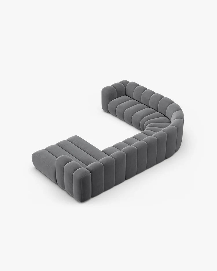 PolsterOase Modulsofa – Grandé Wohnlandschaft 6-Sitzer in Samt, 370 cm Breite, Grau – Ansicht 5