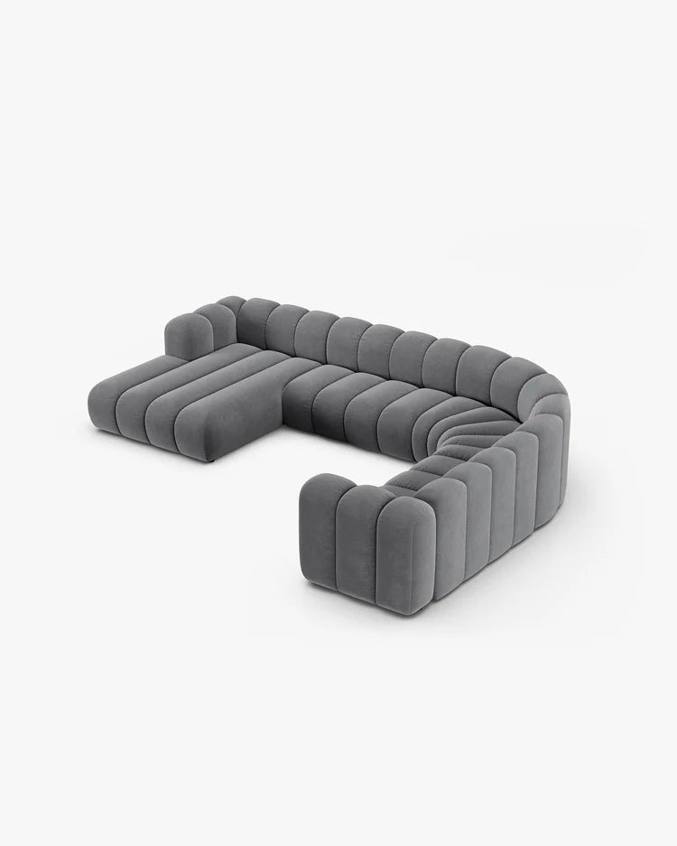 PolsterOase Modulsofa – Grandé Wohnlandschaft 6-Sitzer in Samt, 370 cm Breite, Grau – Ansicht 4