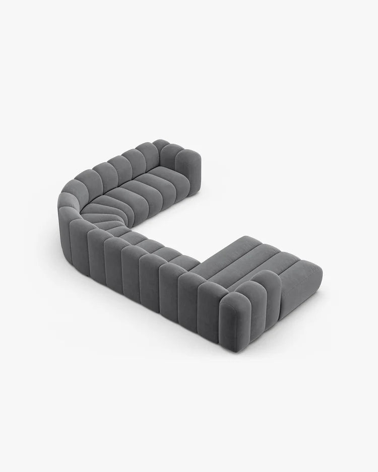 PolsterOase Modulsofa – Grandé Wohnlandschaft 6-Sitzer in Samt, 370 cm Breite, Grau – Ansicht 5