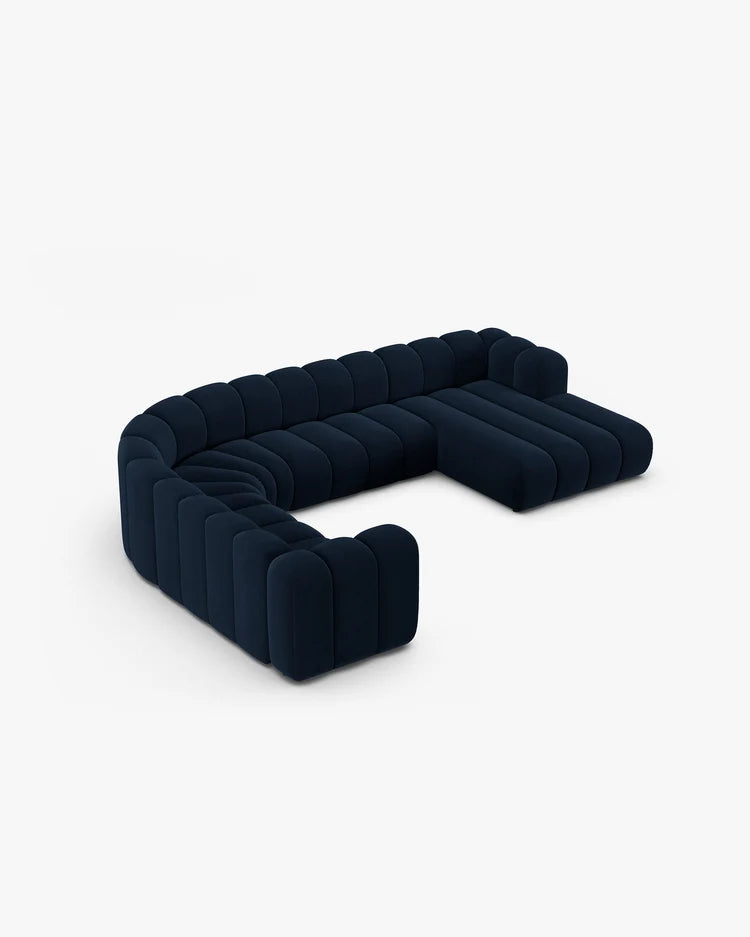 PolsterOase Modulsofa – Grandé Wohnlandschaft 6-Sitzer in Samt, 370 cm Breite, Königsblau – Ansicht 4