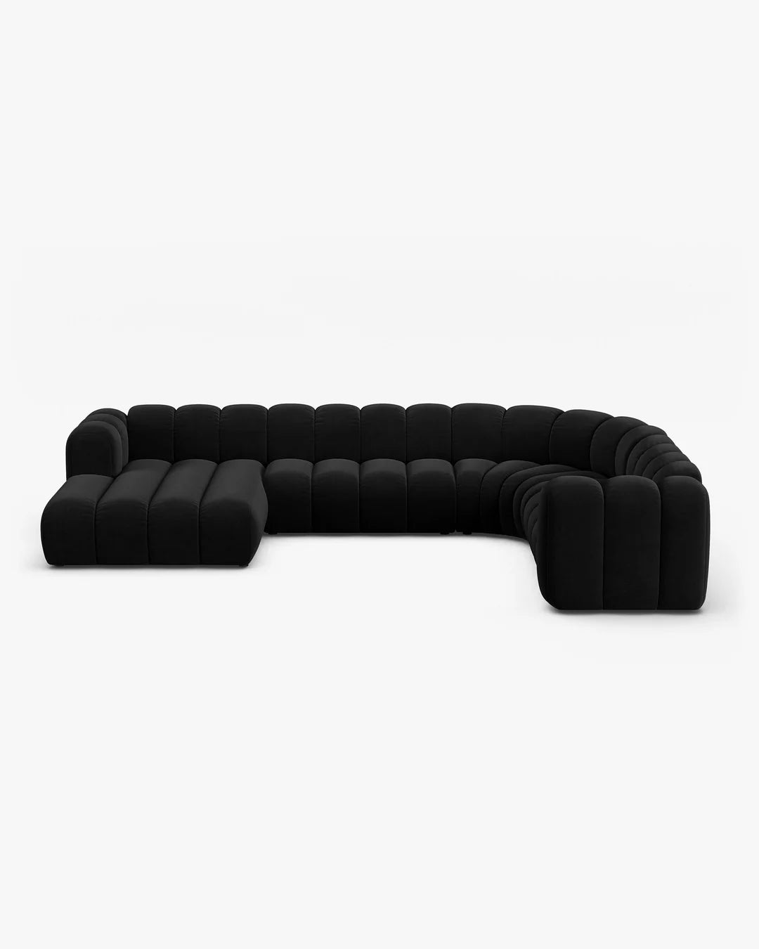 PolsterOase Modulsofa – Grandé Wohnlandschaft 6-Sitzer in Samt, 370 cm Breite, Schwarz – Ansicht 1