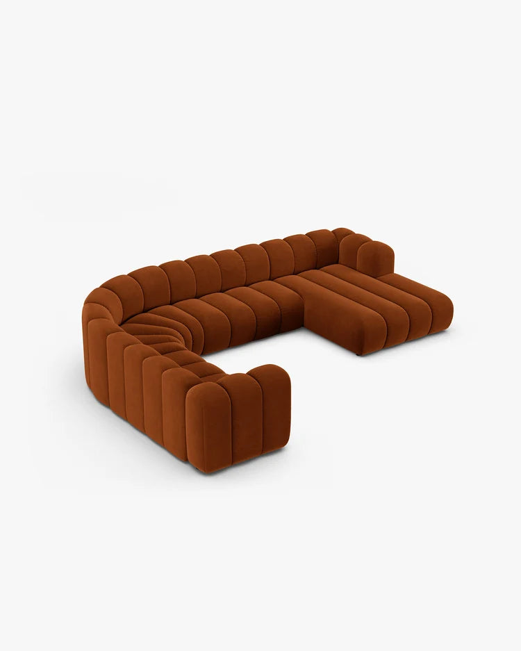 PolsterOase Modulsofa – Grandé Wohnlandschaft 6-Sitzer in Samt, 370 cm Breite, Terrakotta – Ansicht 4