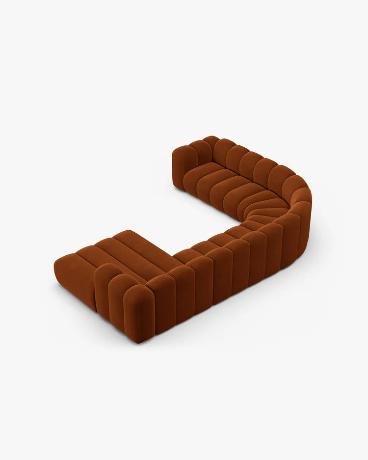 PolsterOase Modulsofa – Grandé Wohnlandschaft 6-Sitzer in Samt, 370 cm Breite, Terrakotta – Ansicht 5
