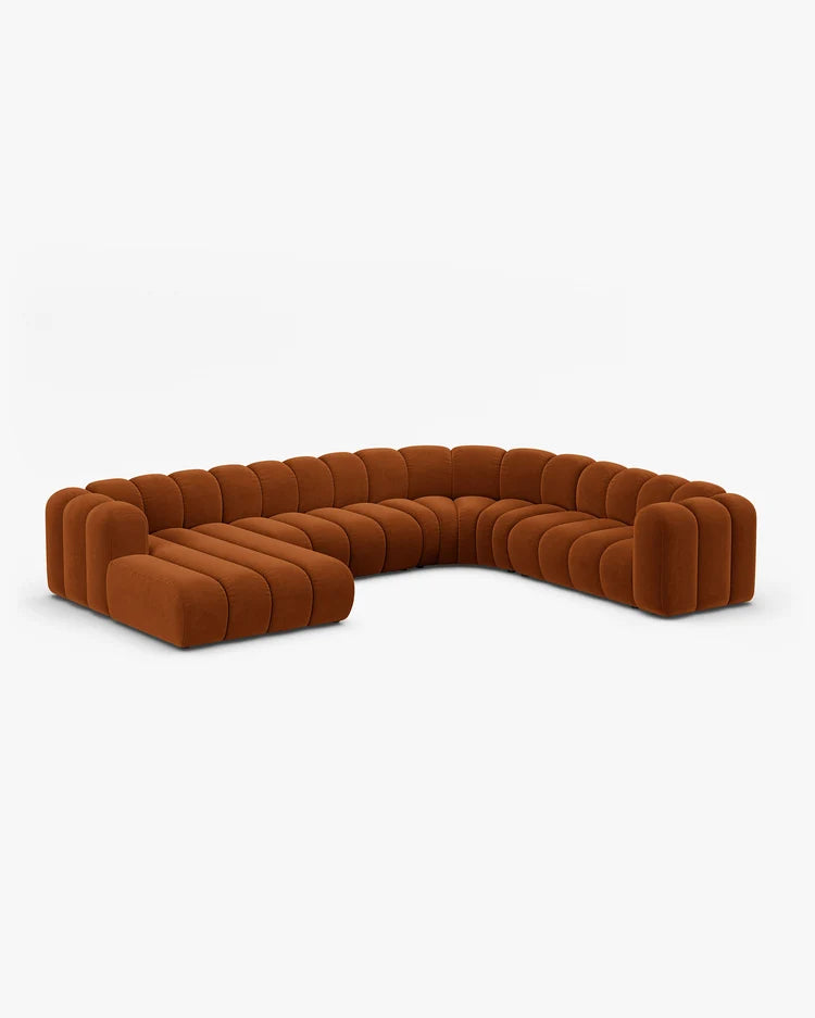 PolsterOase Modulsofa – Grandé Wohnlandschaft 6-Sitzer in Samt, 370 cm Breite, Terrakotta – Ansicht 3