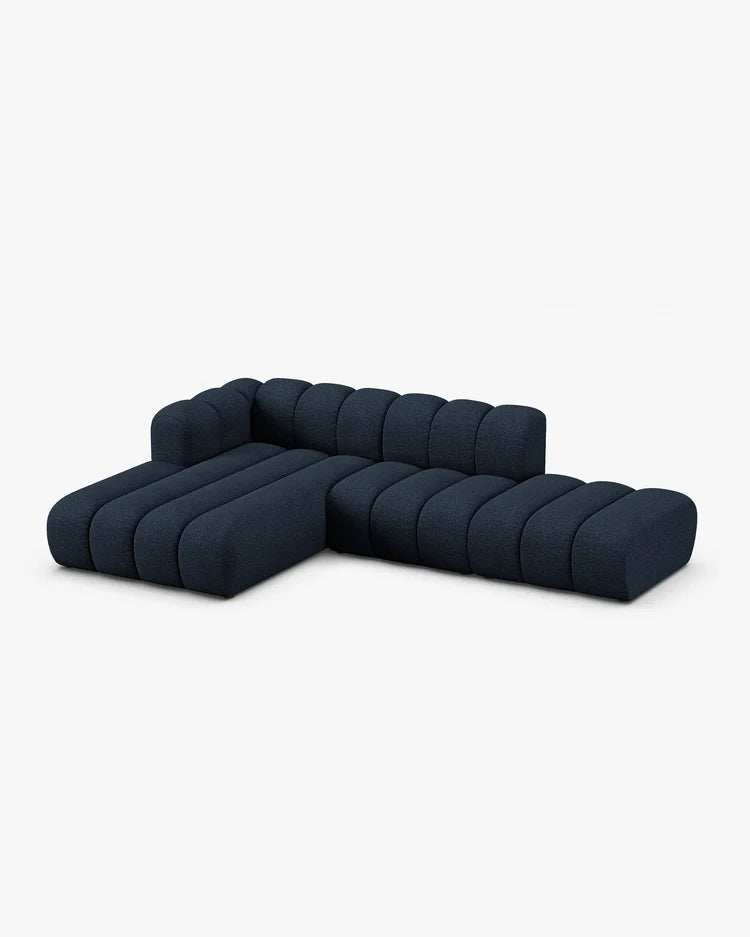 PolsterOase Modulsofa – Grandé offenes Ecksofa 5-Sitzer in Bouclé, 299 cm Breite, Königsblau – Ansicht 3