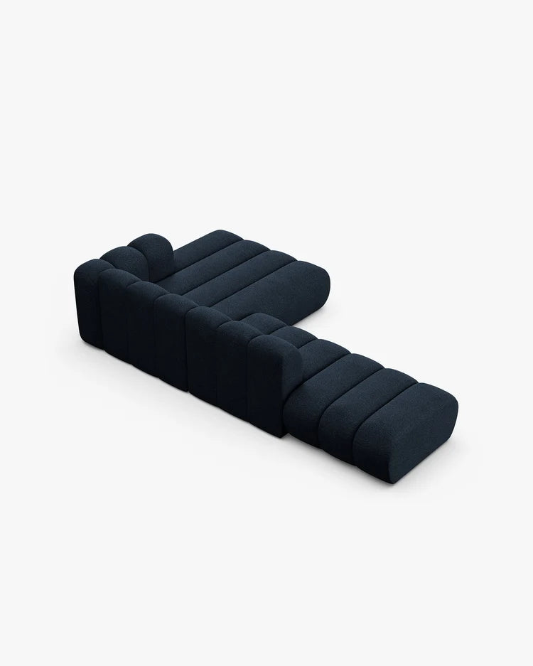 PolsterOase Modulsofa – Grandé offenes Ecksofa 5-Sitzer in Bouclé, 299 cm Breite, Königsblau – Ansicht 5