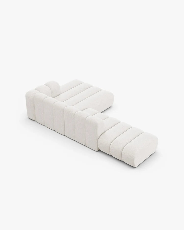 PolsterOase Modulsofa – Grandé offenes Ecksofa 5-Sitzer in Bouclé, 299 cm Breite, Weiß – Ansicht 5