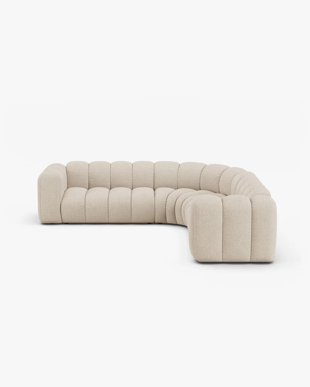 PolsterOase Modulsofa – Grandé symmetrisches Ecksofa 5-Sitzer in Bouclé, 280 cm Breite, Beige – Frontalansicht