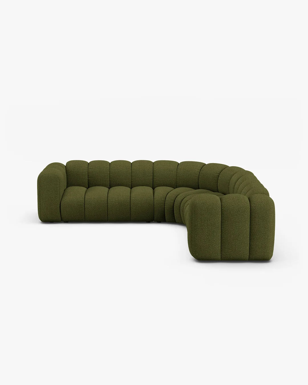 PolsterOase Modulsofa – Grandé symmetrisches Ecksofa 5-Sitzer in Bouclé, 280 cm Breite, Grün – Frontalansicht