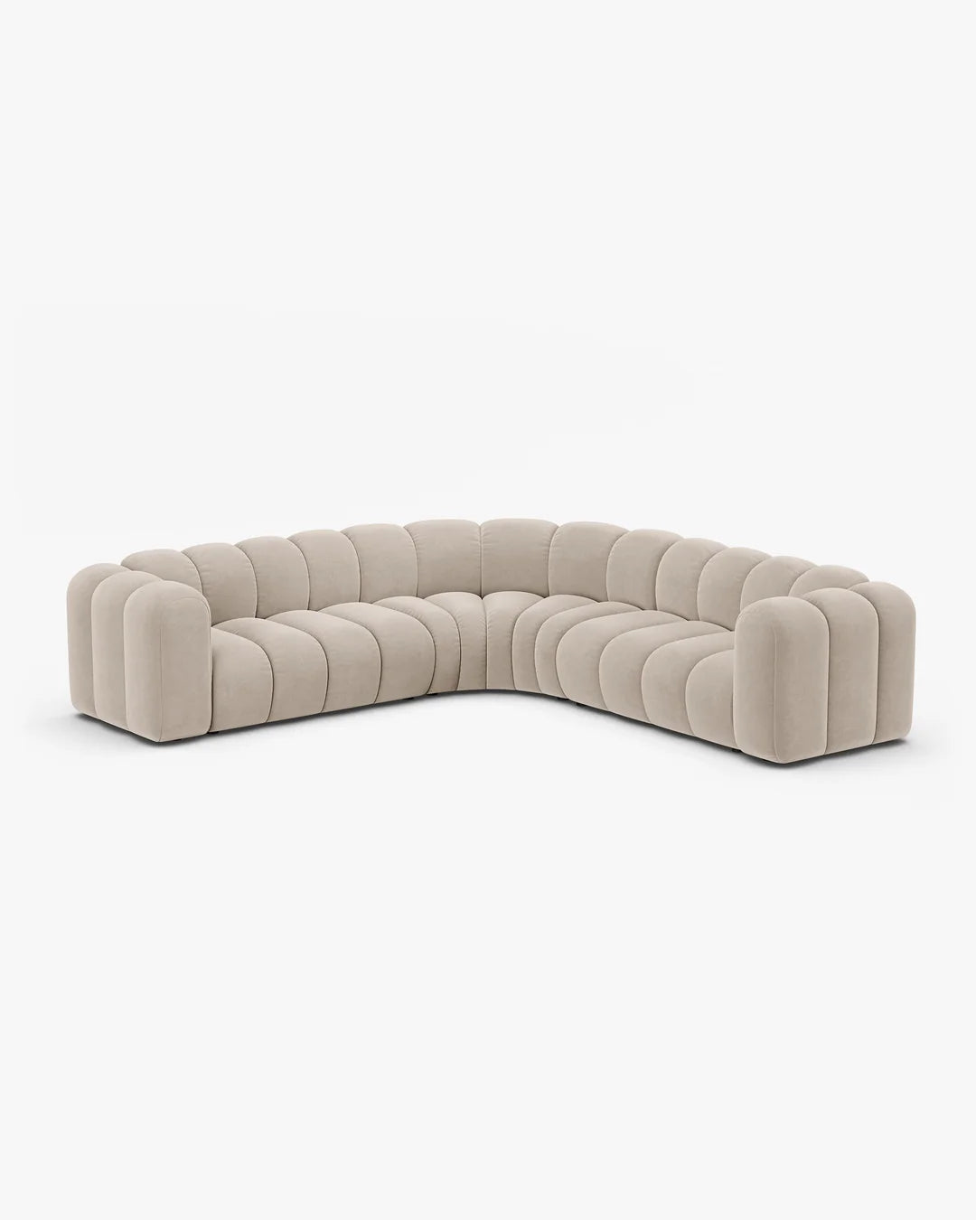 PolsterOase Modulsofa – Grandé symmetrisches Ecksofa 5-Sitzer in Samt, 280 cm Breite, Beige – Ansicht 3