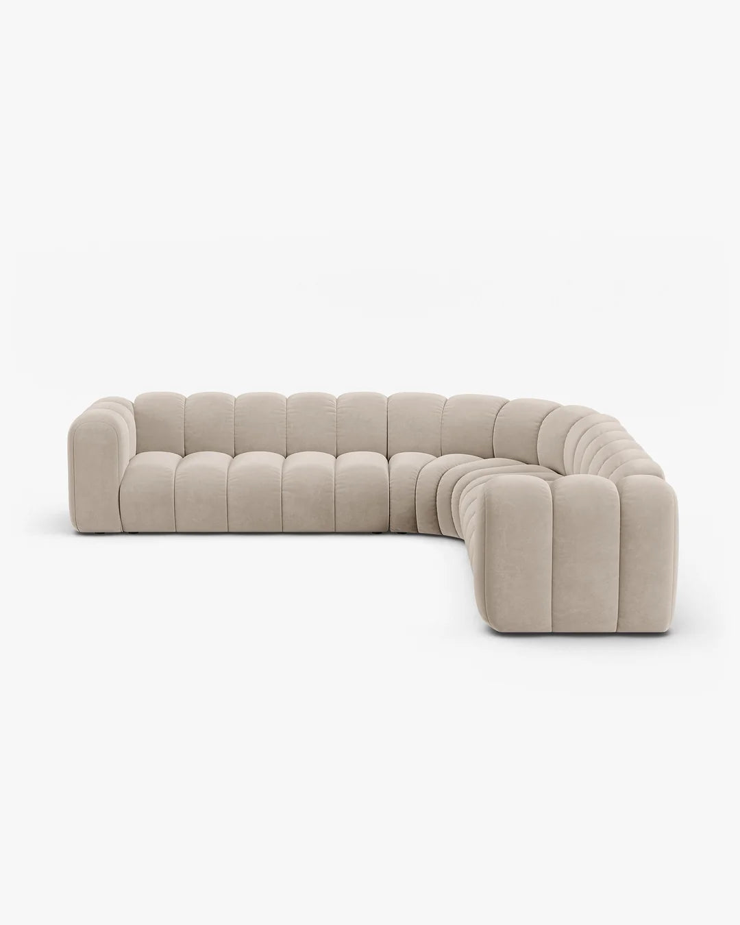 PolsterOase Modulsofa – Grandé symmetrisches Ecksofa 5-Sitzer in Samt, 309 cm Breite, Beige – Ansicht 1