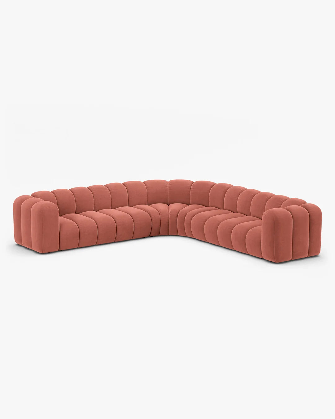 PolsterOase Modulsofa – Grandé symmetrisches Ecksofa 5-Sitzer in Samt, 309 cm Breite, Korall – Ansicht 3