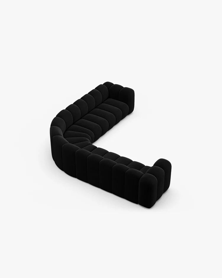 PolsterOase Modulsofa – Grandé symmetrisches Ecksofa 5-Sitzer in Samt, 309 cm Breite, Schwarz – Ansicht 4