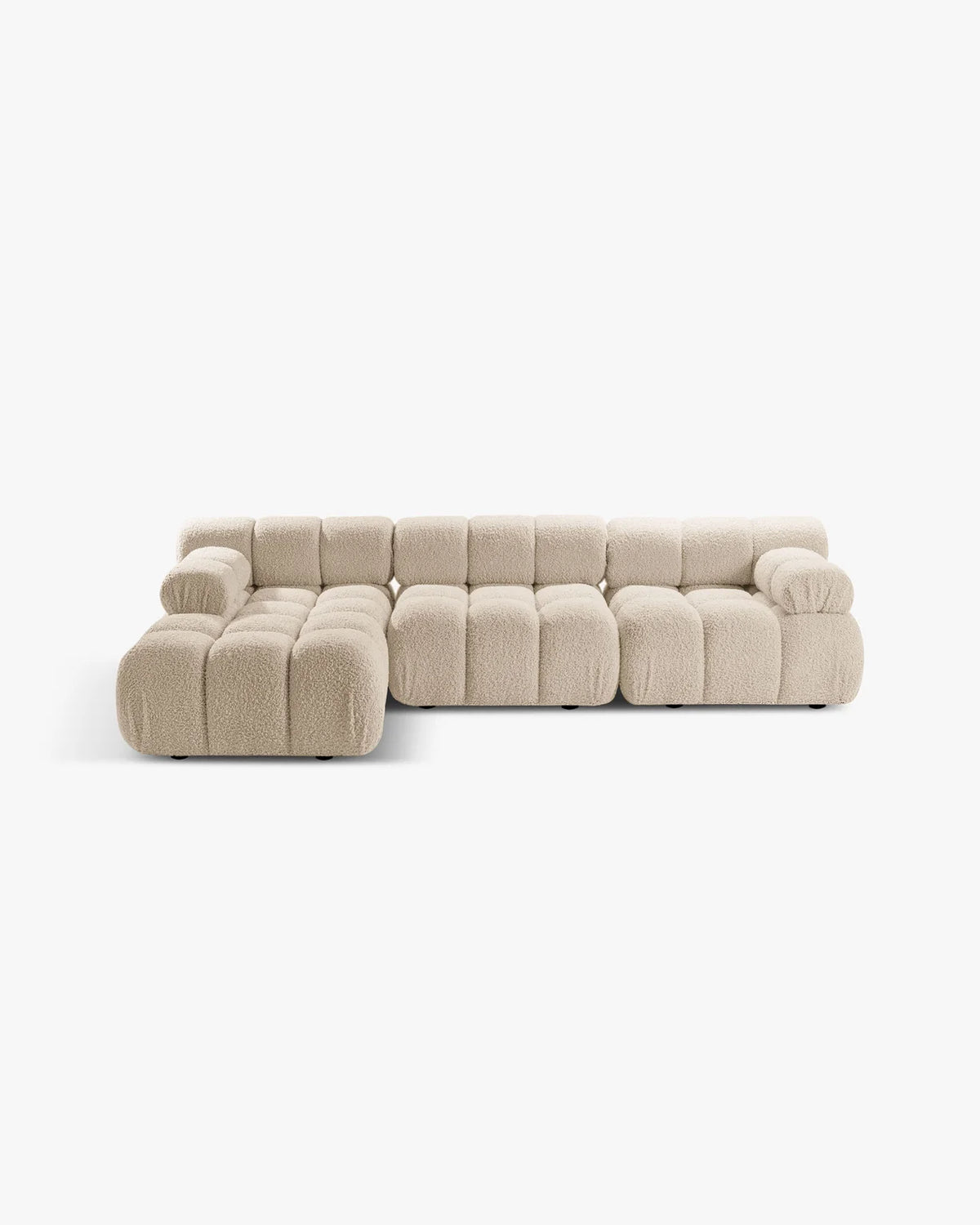 PolsterOase Modulsofa – Selene Ecksofa 3-Sitzer XL in Bouclé, 285 x 160 cm, Beige, Links – Frontalansicht