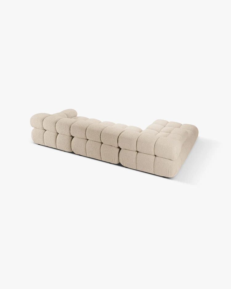 PolsterOase Modulsofa – Selene Ecksofa 3-Sitzer XL in Bouclé, 285 x 160 cm, Beige, Links – Perspektivische Ansicht