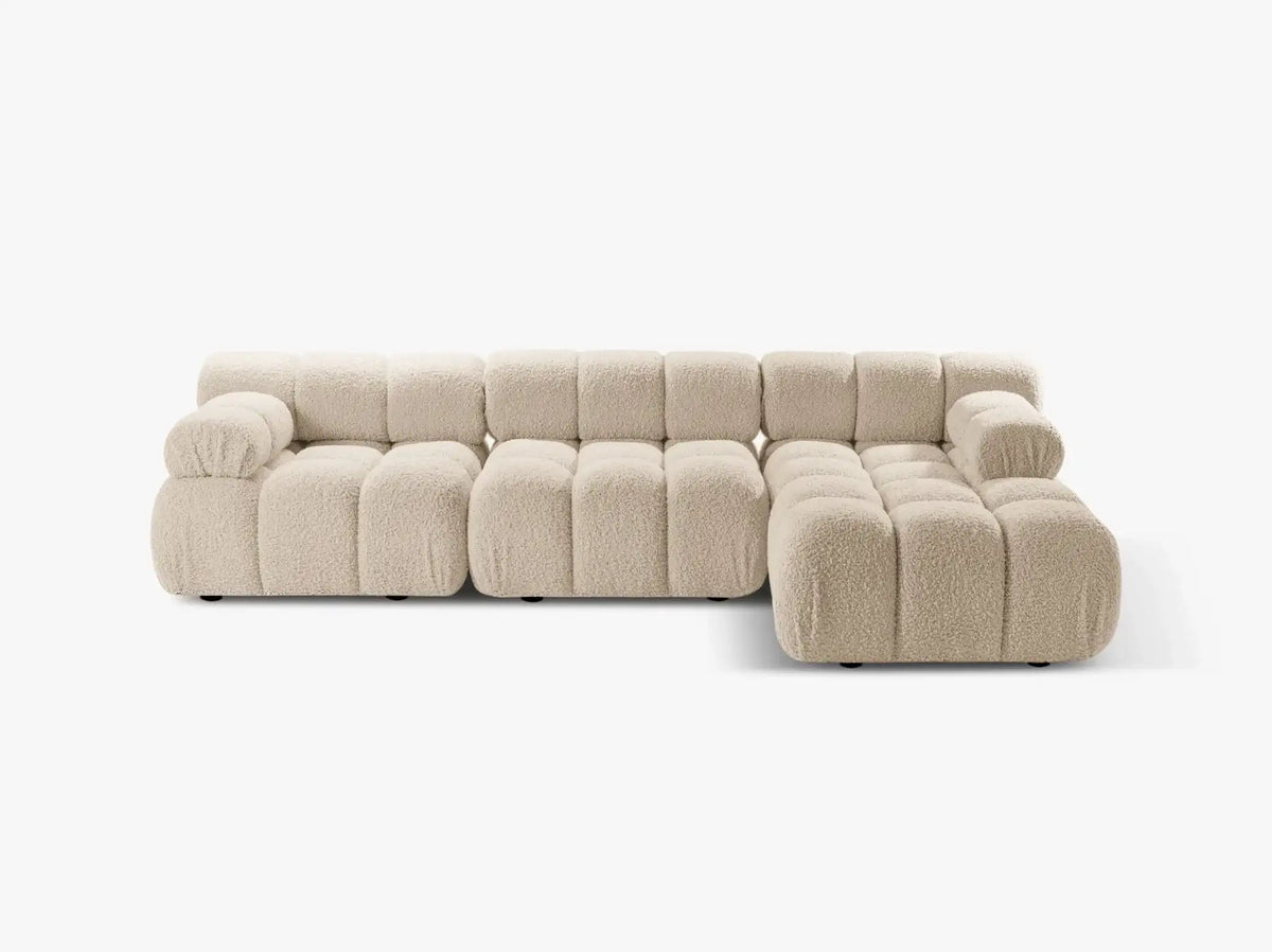 PolsterOase Modulsofa – Selene Ecksofa 3-Sitzer XL in Bouclé, 285 x 160 cm, Beige, Rechts – Frontalansicht