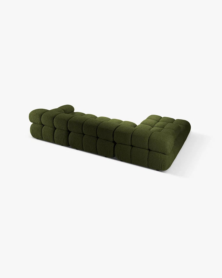 PolsterOase Modulsofa – Selene Ecksofa 3-Sitzer XL in Bouclé, 285 x 160 cm, Grün, Links – Perspektivische Ansicht