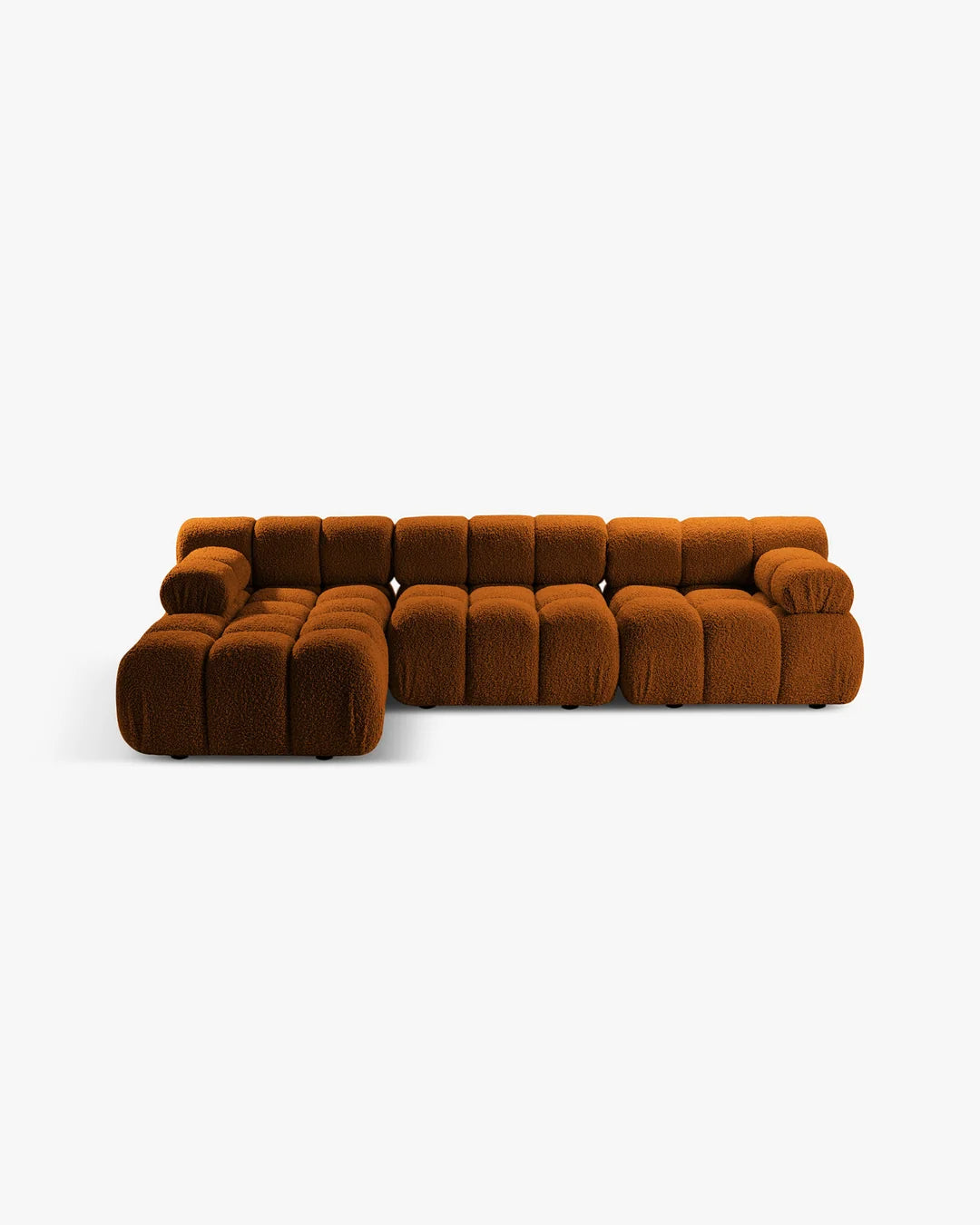 PolsterOase Modulsofa – Selene Ecksofa 3-Sitzer XL in Bouclé, 285 x 160 cm, Kupfer, Links – Frontalansicht