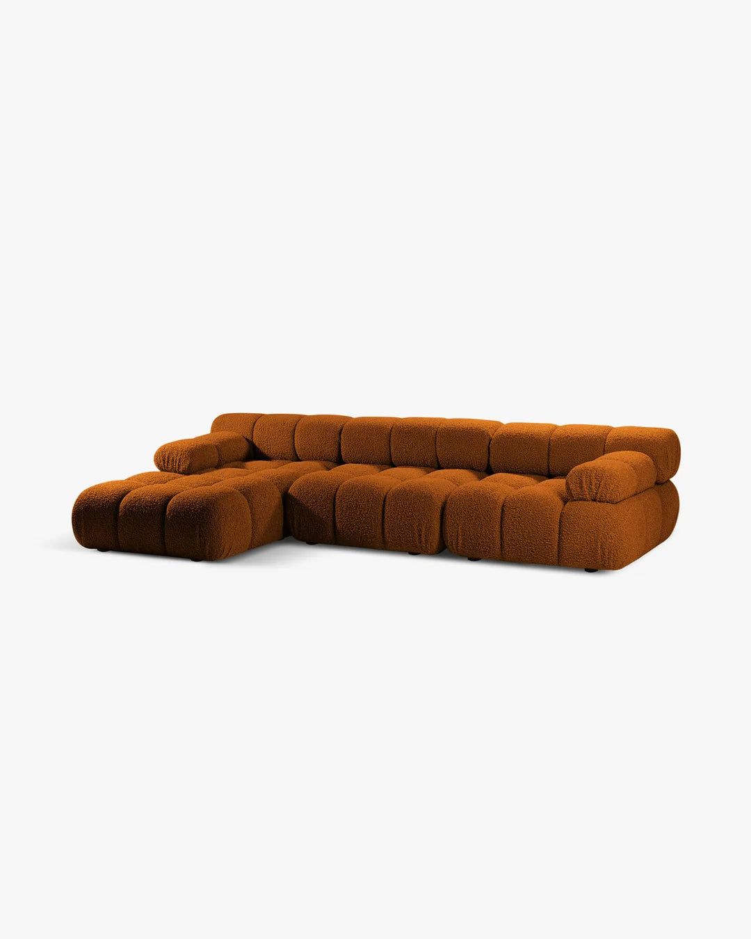 PolsterOase Modulsofa – Selene Ecksofa 3-Sitzer XL in Bouclé, 285 x 160 cm, Kupfer, Links – Seitenansicht