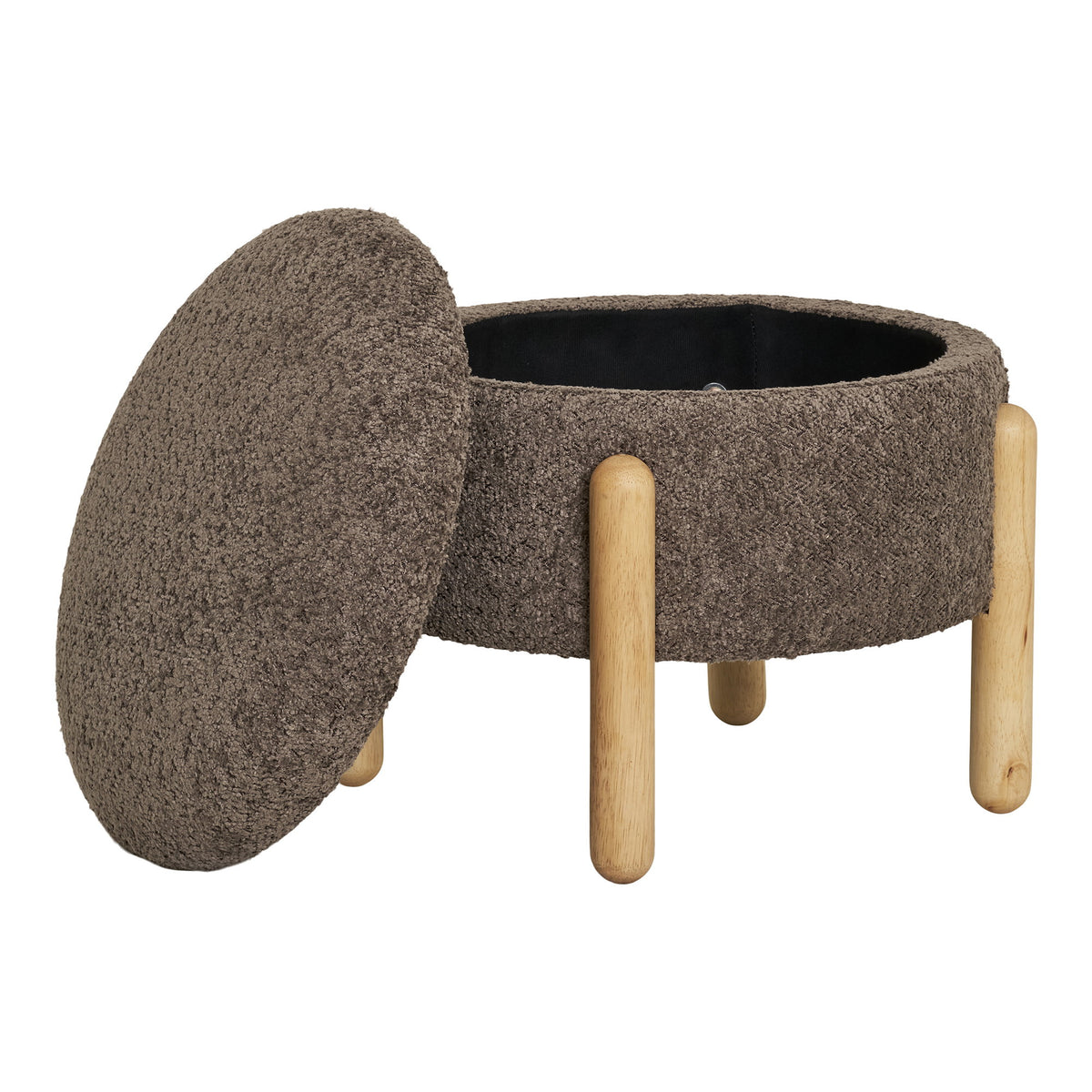 PolsterOase Möbel – Medas Pouf mit Stauraum, Braun/Natur, Ø 45 cm – Ansicht 3
