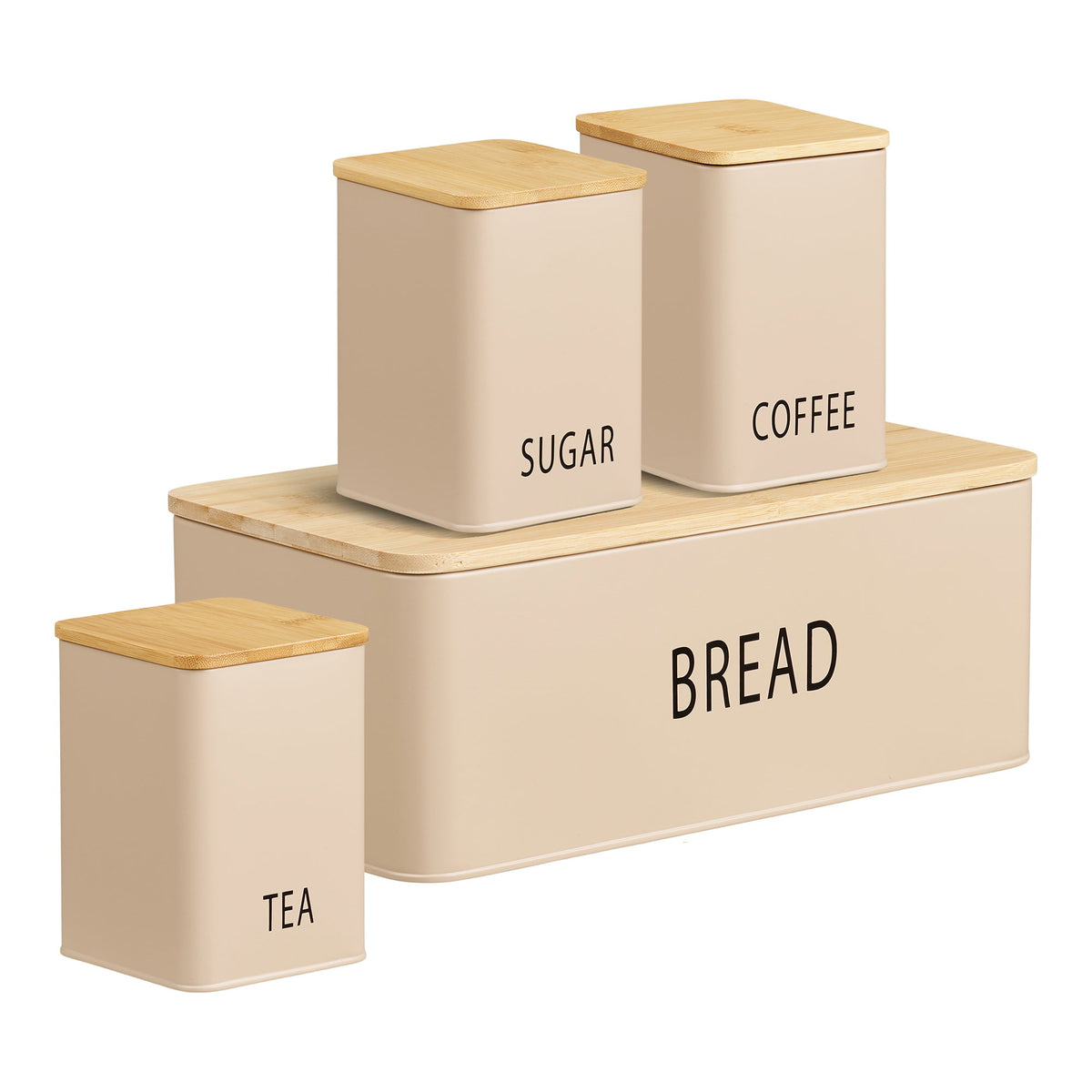 PolsterOase Möbel – Tula Brotkasten mit Dosen aus Metall und Bambus, 4er, Set, Beige – Ansicht 2